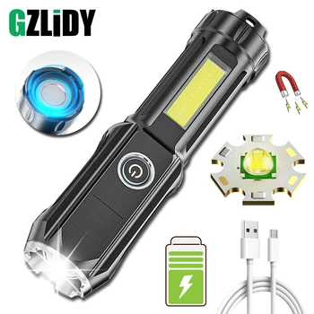 USB акумулаторна батерия led фенерче Mini COB Факел, с хвостовым магнит, водоустойчив фенер за къмпинг с увеличение, 4 режима, мощен фенер за риболов