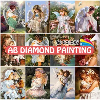 AB диамантена живопис 50 цвята, 5D, бродерия момичета-ангел, портрет, кристали, плочки, комплекти за творчество, хоби, домашен декор