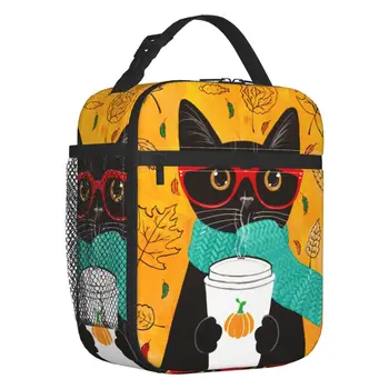 Дамски чанта за обяд с утепленной чанта Artist Black Cat, фланец термоохладитель за кафе, с тиква, кутия за обяд, офис работа, училище