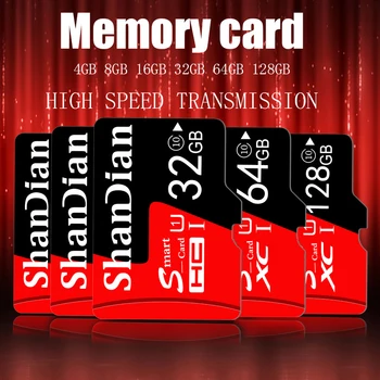 Карта памет SHANDIAN 256 GB SD карта Smast 512 GB флаш карта 128 GB Памет Microsd TF/SD карти 64 GB Подаръци 32 GB 16 GB Class10 UHS-1