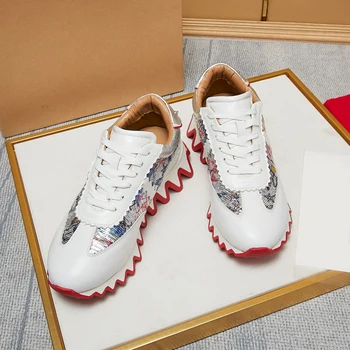 Мъжки ежедневни обувки, луксозен марка, трендови обувки с червена подметка, новост 2023 година, спортни обувки в стил мозайка, размер 38-46