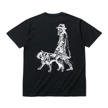 23SS Yohji Нови летни тениски Yamamoto с принтом Walk A Dog-за мъже и жени с кръгло деколте и къси ръкави