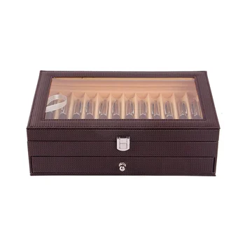 24 слота Дървена дисплей за химикалки в кутия за съхранение Луксозен 2-слойный молив случай, изкуствена кожа, писалка-колекционер, органайзер за бижута, кафе