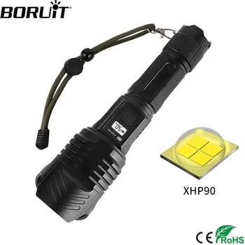 BORUiT XHP90 Led Фенерче за Самозащита Висока Мощност USB Акумулаторна батерия захранващ Блок Факел 4-Защитен Мащабируем Ловен Риболовен Фенер