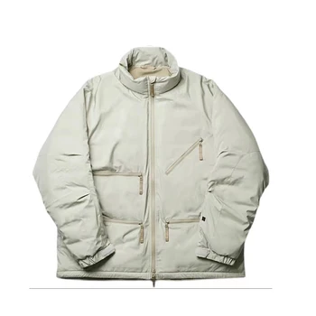 22AW Неоригинальная Японската функционална яке с цип с множество джобове и яка издържа на бял утином топола, мъжко яке със средна дължина, свободно палто
