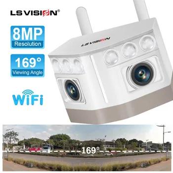 Камера за видеонаблюдение LS VISION с две лещи 4K 8MP Камера за видео наблюдение с широк ъгъл на видимост и отлично качество на образа IP камера за видеонаблюдение