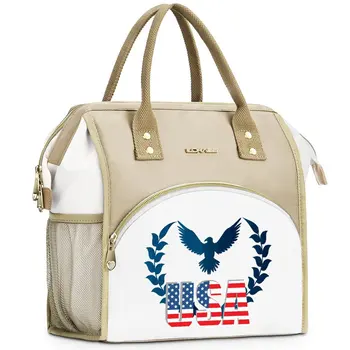 Патриотическая чанта за обяд с американския флаг, чанта-хладилник със звезди и ивици, клатч-капри, офис модни памучен термосумка с перли, термосумка