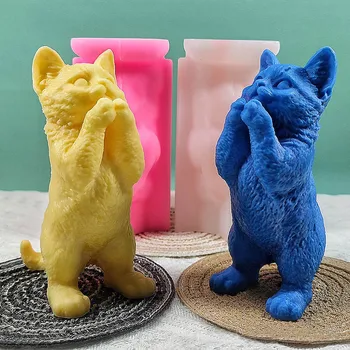 Голяма стои статуя на котки, свещ, силиконова форма, абстрактно изкуство, скулптура котка, Гипсова форма за направата на свещи, подаръци за любителите на котки