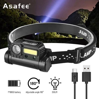 Asafee налобный фенер със силен светочувствительностью LED + КОЧАН с магнит, USB зареждане, мини-работен фенер