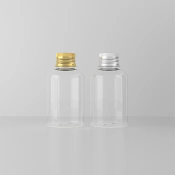 50 бр., 50 мл, прозрачни празни кръгли пластмасови бутилки с алуминиеви капаци, козметичен опаковъчни контейнери, бутилки за измиване на душ Ge