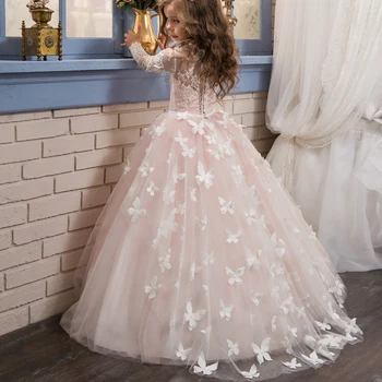 Бебешка рокля с цветя модел за малки момичета, сватбената рокля на принцеса шаферка с пеперуда, празнична очаквания рокля