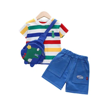 Памук комплект дрехи за момчета, тениска, летен костюм за малки деца, тениска + къси панталони, 2 бр., летен нов впитывающий пот дишаща детски костюм