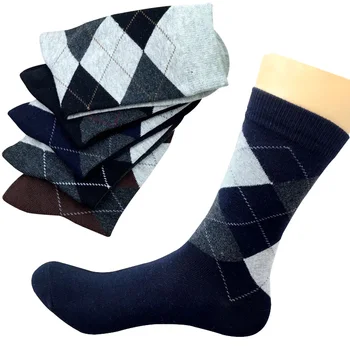 5 двойки есенно-зимни висококачествени мъжки бизнес памучни чорапи за мъжете, дълги чорапи в клетката с кристали, мъжки чорапи за екипажа Meias Calcetines
