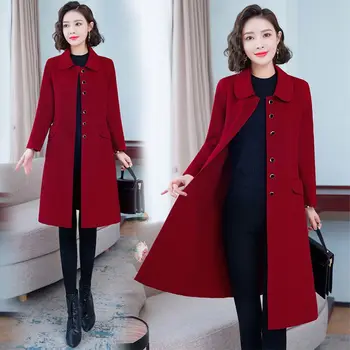 L-5XL, вълна палто за по-възрастните жени в есенно-зимната мода, дълго сако с кашемировым яка за мама, тънки блузи, връхни дрехи A219