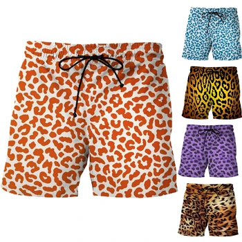 Мъжки и дамски летни модни шорти с леопардовым принтом и 3D печат, ежедневни стръмни плажни панталони, дишащи бързо съхнещи спортни панталони
