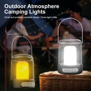 Мултифункционален led лампа за къмпинг, градинска шатра, окачен фенер, имитация на пламъка, водоустойчив, прахоустойчив, преносим авариен лампа
