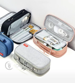 Двупластова чанта за съхранение на химикалки, молив случай, многопластова скъпа дръжка, чанта, голям капацитет, чанта за канцеларски, училищни