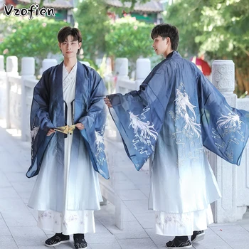 Халат Ханфу Мъжки китайската традиционна бродерия Отношение Ханфу Cosplay Костюм Древното кимоно фехтовач Танцови костюми на династия Хан