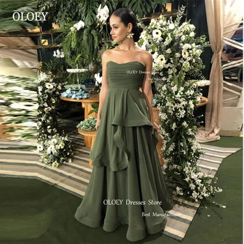 OLOEY Армейско зелено шифоновые дълги рокли за абитуриентски бал, без презрамки, с къдри, вечерни рокли, арабско-секси вечерна рокля, Vestido de noche