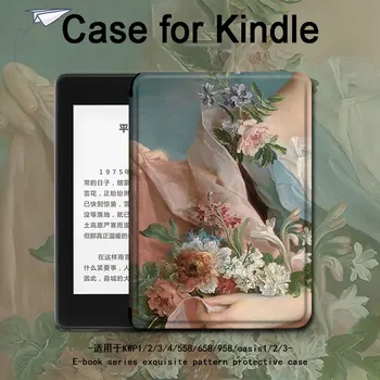 За Kindle Paperwhite 5 Калъф маслени картини Цветя за Kinlde 658 Калъф за Kindle Papaerwhite 4 Капа Основно Ретро Силиконов Калъф