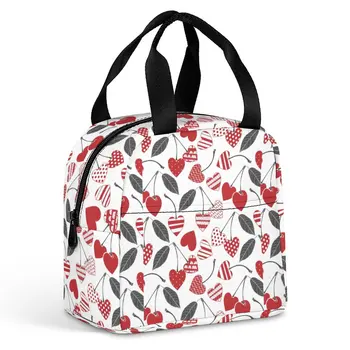 Потребителски модел чанти обяд за жени, любов, череша печат преносим обяд чанта за пикник за пътуване шведски касите на работа на училището