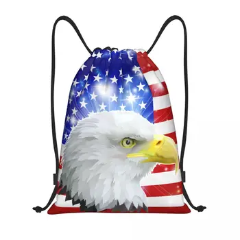 Флаг на САЩ, Американския орел Чанти на съвсем малък за мъже и жени, сгъваем спортен раница за фитнес, спортни раници