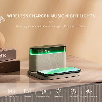 Нов Интелигентен Мобилен Телефон С Мощност 15 W, Безжична Зареждане, Led Часовници, Цветни Лека Нощ, Домашни Тонколони Bluetooth, Преносим Външен Субуфер