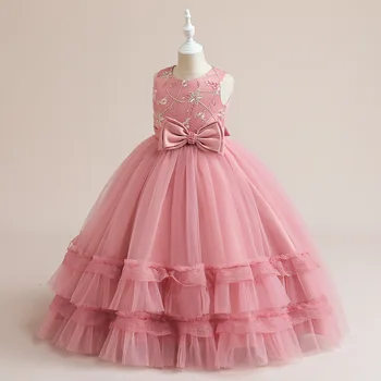 2023 Вечерна лятна рокля, дълга рокля с цветя модел за момичета, детски дрехи, детска рокля на принцеса за рождения ден, абитуриентски бал, розова сватбена рокля на шаферка