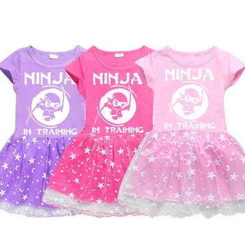 Нова рокля на принцеса за момичета, детски сладка тениска Ninja Kidz, плисирани рокли, детски летни рокли, облекло за парти по случай рождения ден с анимационни герои