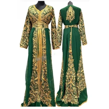 Зелени caftans рокля Farasha Абая от Дубай, Мароко, много необичайно дълга рокля с модерен тенденция