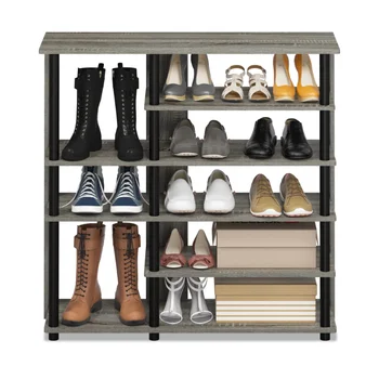 6-Различен рафтове за съхранение на обувки с множество дупки, дърво, сив и черен