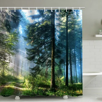 Модерна 3D горска завеса за душ от водоустойчив утолщенного полиестер, опазването на околната среда завеса за баня, разделящ завеса с природни гледки