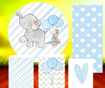 Син детски душ, балон във формата на слон, през цялата фон, през цялата фон, банер за фото студио, калъфи за бутилки, подпори за парти по случай рождения ден на момче