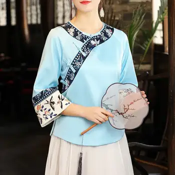 Бродирани ризи, китайски блузи за жени, традиционни дрехи, бельо облекла за жени, костюм от епохата на Тан, Чонсамы, ретро топ Hanfu