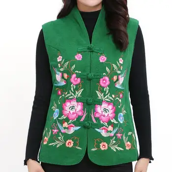 Жилетка в китайския етнически стил с традиционна бродерия, дамски пролетни блузи в стил vintage Тан, памук