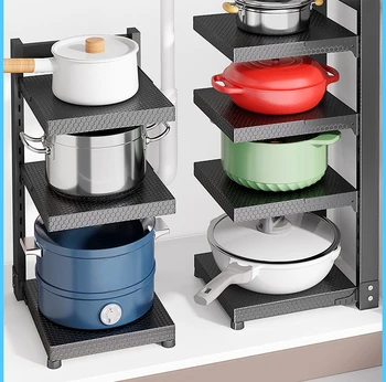 Кухненски многопластови стелажи за съхранение на Домакински многофункционален шкаф Мивка, тиган на котлон Многослоен рафтове за саксии рафтове за съхранение