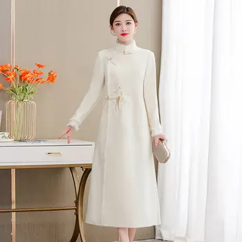 Елегантна есенно-зимни дрехи 2022 година в китайски стил ретро Супериорна костюм Рокля Tang Яке Hanfu покривка козината е със средна дължина t171