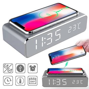 2022 Безжична бързо зарядно устройство, led будилник, телефон, безжично зарядно устройство, зарядно устройство ще захранване на табло, термометър за Xiaomi iPhone 11 Pro XS Max X