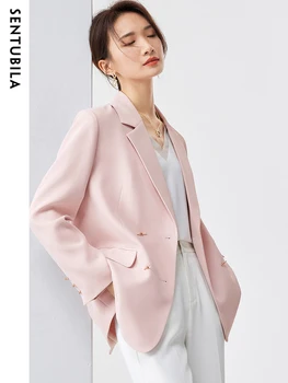 Sentubila, двубортный розово сако, сака за жени 2023, елегантни лацканы с изрезки, блейзър свободно намаляване с дълъг ръкав, връхни дрехи