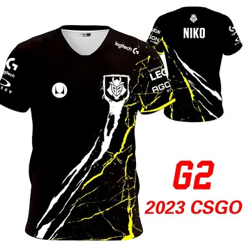 2023 Нова киберспортивная майк G2 Team Джърси Униформи с къс ръкав за мъже Casual тениска с V-образно деколте Спортни дрехи за феновете на Лятото