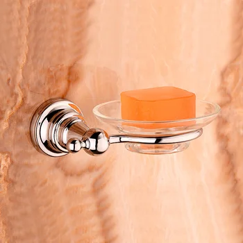 Луксозни аксесоари за баня от стъкло и месинг, хром сапун ястия / държач за сапун / препарат за съдове за декорация на дома