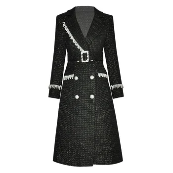 Модерен есенно-зимно палто с дълъг ръкав, расшитое мъниста, двубортная ветровка с кристали, палто