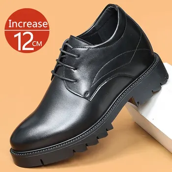 Мъжки бизнес сватбени обувки в стил дерби, уголемени 12 см, мъжки модел обувки с дебела подметка, увеличаване на растежа