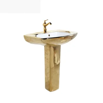 Луксозна мивка за баня, порцелан златна купа от две части, със стойка
