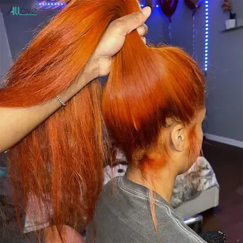 Джинджифил перука на дантели, прави перуки, изработени от човешка коса, HD перука на дантели, бразилски перука със затварянето на дантела Реми оранжев цвят за жени