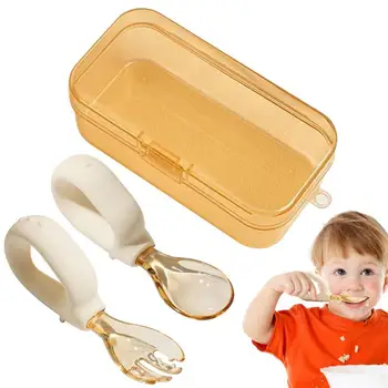 Комплект детски вилици и лъжици за самостоятелно хранене, детска посуда, без мирис, преносим, безопасен за деца набор вилици и лъжици за обяд кутии