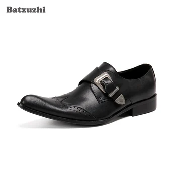 Batzuzhi/Черни/кафяви Кожени Модела мъжки обувки за бизнеса, Нова Мода Мъжки Кожени обувки с остри пръсти, Zapatos Hombre, US6-US12