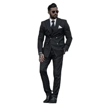 Мъжки смокинги черна ивица, двубортные приталенные мъжки комплекти за официални костюми, ушити по поръчка, бизнес палто за мъж