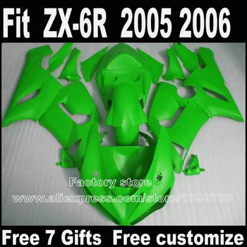7 безплатни подаръци + комплект обтекателей за Kawasaki ZX-6R 2005 2006 кожух, напълно зелен цвят ZX6R 05 06 Ninja 636 LK69