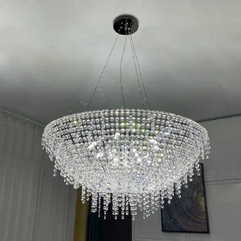 Led окачен лампа луксозен Креативен модерен скандинавски вила кристал хол декоративен кръгли висящи лампа lampu полилеи блясък